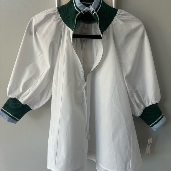 Maeve White Half-Zip Puff-Sleeve Sporty Henley Blouse-NWT - Picture 7 of 9